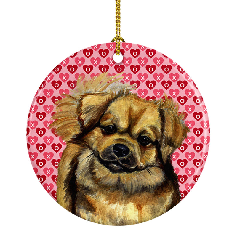 Tibetan Spaniel Valentine's Love and Hearts Ceramic Ornament