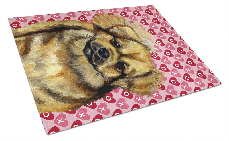 Tibetan Spaniel Hearts Love and Valentine's Day Glass Cutting Board Large