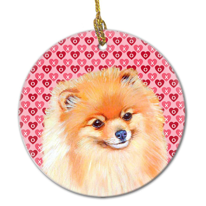 Pomeranian Valentine's Love and Hearts Ceramic Ornament