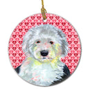 Old English Sheepdog Valentine's Love and Hearts Ceramic Ornament