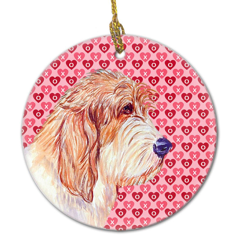 Petit Basset Griffon Vendeen Valentine's Love and Hearts Ceramic Ornament