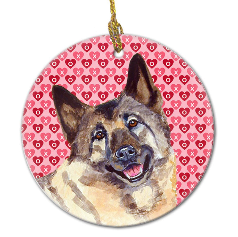 Norwegian Elkhound Valentine's Love and Hearts Ceramic Ornament