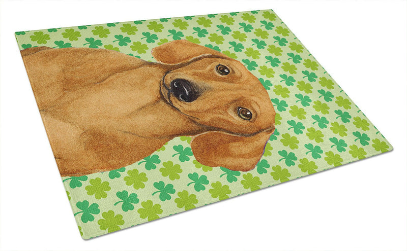 Dachshund St. Patrick's Day Shamrock Portrait Glass Cutting Board Large