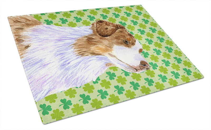 Australian Shepherd St. Patrick's Day Shamrock Glass Cutting Board Large