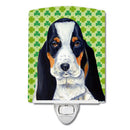 Basset Hound St. Patrick's Day Shamrock Portrait Ceramic Night Light Compact, UL-Certified, Ideal for Bedroom, Bathroom, Nursery, Hallway, Kitchen, 6x4x3, Multicolor