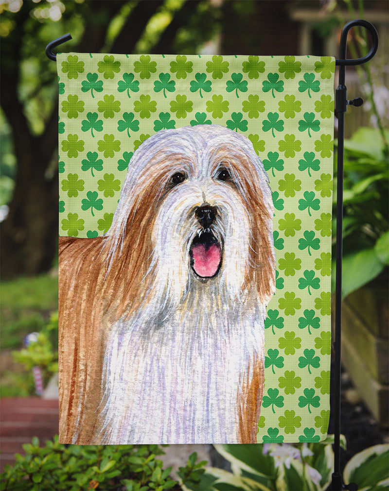 Bearded Collie St. Patrick's Day Shamrock Portrait Flag Garden Size