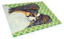 Papillon St. Patrick's Day Shamrock Portrait Cutting Board Tempered Glass Kitchen Cutting Surface, Heat Resistant Chopping, Non-Slip Feet, Food Prep & Serving