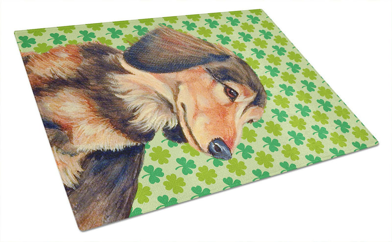 Dachshund St. Patrick's Day Shamrock Portrait Glass Cutting Board Large