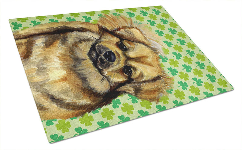 Tibetan Spaniel St. Patrick's Day Shamrock Portrait Glass Cutting Board Large