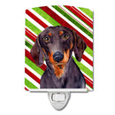 Dachshund Candy Cane Holiday Christmas Ceramic Night Light Compact, UL-Certified, Ideal for Bedroom, Bathroom, Nursery, Hallway, Kitchen, 6x4x3, Multicolor
