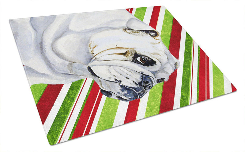 Bulldog English Candy Cane Holiday Christmas Glass Cutting Board Large