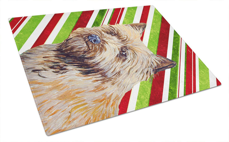 Cairn Terrier Candy Cane Holiday Christmas Glass Cutting Board Large