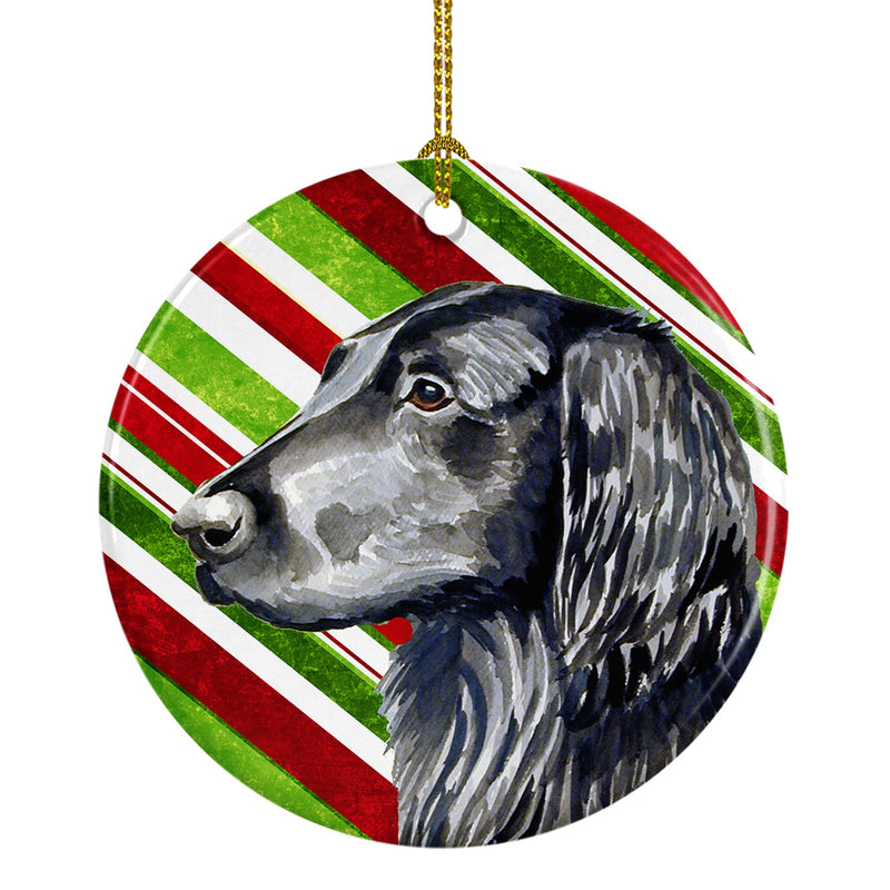 Flat Coated Retriever Candy Cane Holiday Christmas Ornament - Round Ceramic Ornament – Artist-Designed Keepsake Decoration LH9231