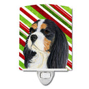 Cavalier Spaniel Candy Cane Holiday Christmas Ceramic Night Light Compact, UL-Certified, Ideal for Bedroom, Bathroom, Nursery, Hallway, Kitchen, 6x4x3, Multicolor