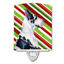 Great Dane Candy Cane Holiday Christmas Ceramic Night Light Compact, UL-Certified, Ideal for Bedroom, Bathroom, Nursery, Hallway, Kitchen, 6x4x3, Multicolor
