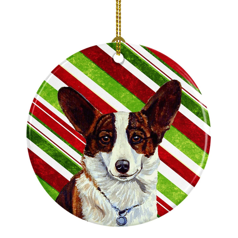 Corgi Candy Cane Holiday Christmas Ornament - Round Ceramic Ornament – Artist-Designed Keepsake Decoration LH9243