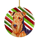 Airedale Candy Cane Holiday Christmas Ornament - Round Ceramic Ornament – Artist-Designed Keepsake Decoration LH9246