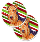 Airedale Candy Cane Holiday Christmas Car Coasters – Set of 2 - Absorbent Stone with Fun & Functional Artwork LH9246CARC