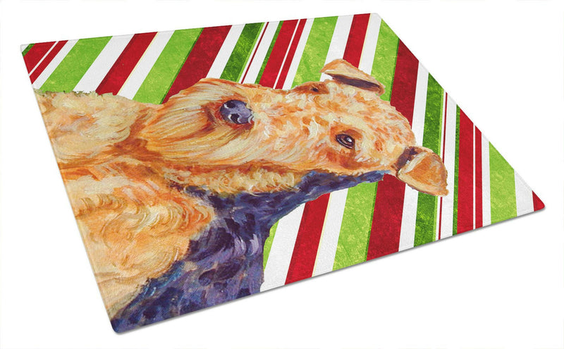 Airedale Candy Cane Holiday Christmas Glass Cutting Board Large