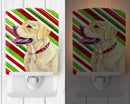 Labrador Candy Cane Holiday Christmas Ceramic Night Light Compact, UL-Certified, Ideal for Bedroom, Bathroom, Nursery, Hallway, Kitchen, 6x4x3, Multicolor