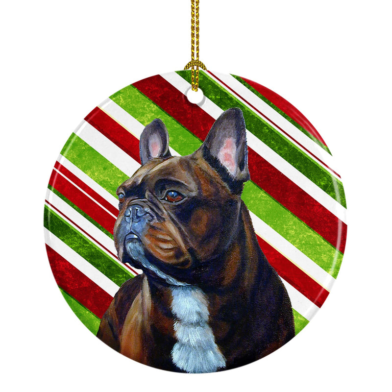 French Bulldog Candy Cane Holiday Christmas Ornament - Round Ceramic Ornament – Artist-Designed Keepsake Decoration LH9250