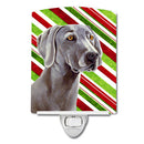 Weimaraner Candy Cane Holiday Christmas Ceramic Night Light Compact, UL-Certified, Ideal for Bedroom, Bathroom, Nursery, Hallway, Kitchen, 6x4x3, Multicolor