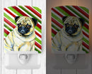 Pug Candy Cane Holiday Christmas Ceramic Night Light Compact, UL-Certified, Ideal for Bedroom, Bathroom, Nursery, Hallway, Kitchen, 6x4x3, Multicolor