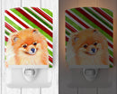 Pomeranian Candy Cane Holiday Christmas Ceramic Night Light Compact, UL-Certified, Ideal for Bedroom, Bathroom, Nursery, Hallway, Kitchen, 6x4x3, Multicolor