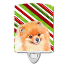 Pomeranian Candy Cane Holiday Christmas Ceramic Night Light Compact, UL-Certified, Ideal for Bedroom, Bathroom, Nursery, Hallway, Kitchen, 6x4x3, Multicolor