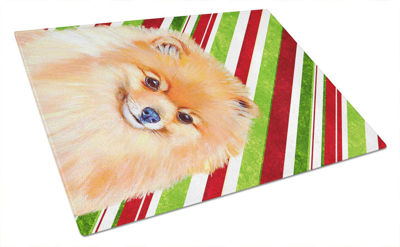 Pomeranian Candy Cane Holiday Christmas Glass Cutting Board Large