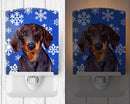 Dachshund Winter Snowflakes Holiday Ceramic Night Light Compact, UL-Certified, Ideal for Bedroom, Bathroom, Nursery, Hallway, Kitchen, 6x4x3, Multicolor