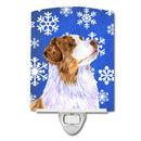 Australian Shepherd Winter Snowflakes Holiday Ceramic Night Light Compact, UL-Certified, Ideal for Bedroom, Bathroom, Nursery, Hallway, Kitchen, 6x4x3, Multicolor