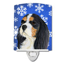 Cavalier Spaniel Winter Snowflakes Holiday Ceramic Night Light Compact, UL-Certified, Ideal for Bedroom, Bathroom, Nursery, Hallway, Kitchen, 6x4x3, Multicolor