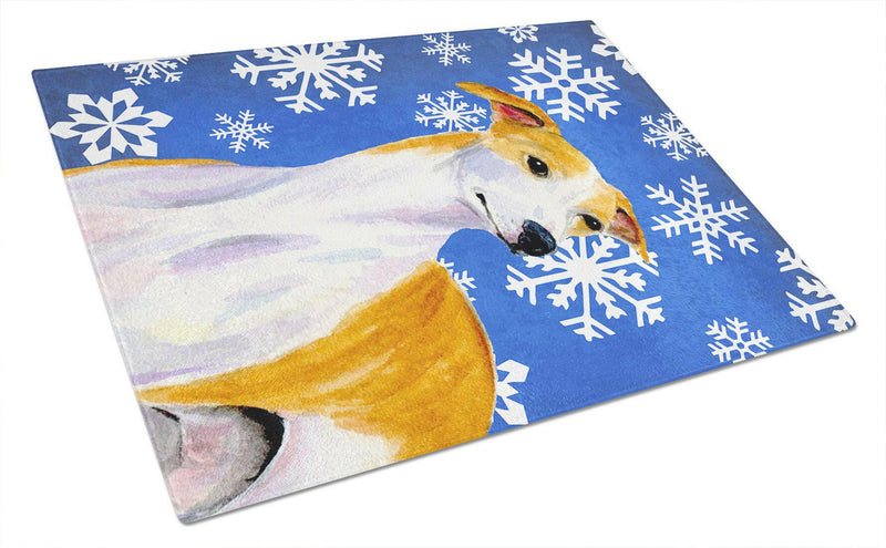 Whippet Winter Snowflakes Holiday Glass Cutting Board Large