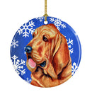 Bloodhound Winter Snowflake Holiday Ornament - Round Ceramic Ornament – Artist-Designed Keepsake Decoration LH9286