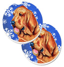 Bloodhound Winter Snowflakes Holiday Car Coasters – Set of 2 - Absorbent Stone with Fun & Functional Artwork LH9286CARC