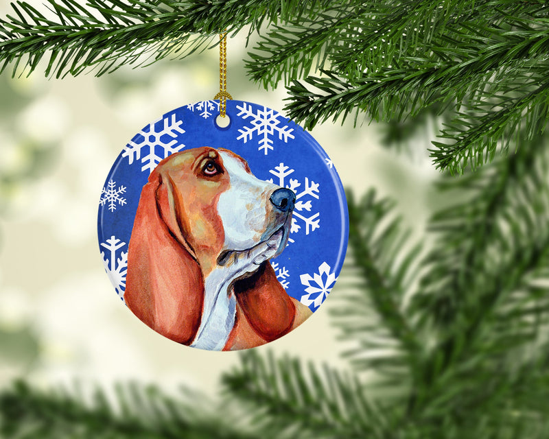 Basset Hound Winter Snowflake Holiday Ceramic Ornament LH9287