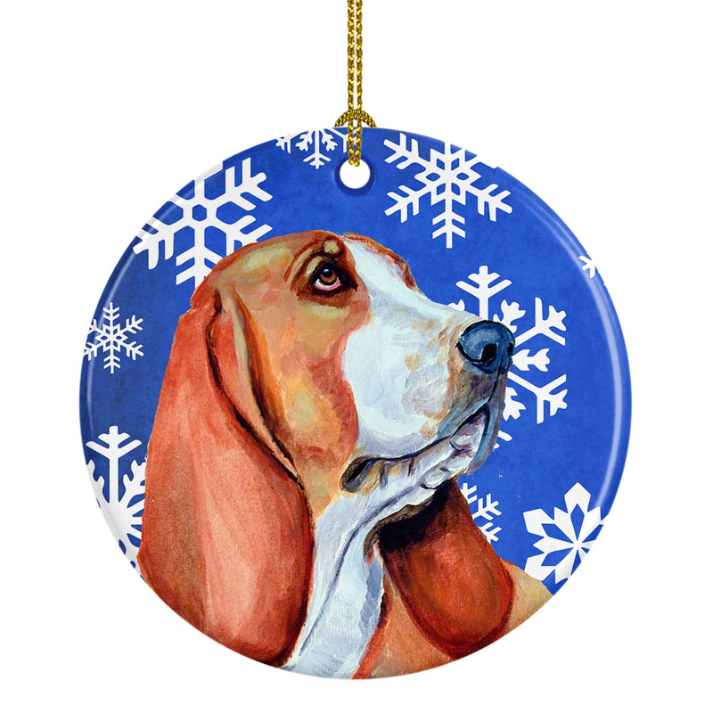 Basset Hound Winter Snowflake Holiday Ceramic Ornament LH9287