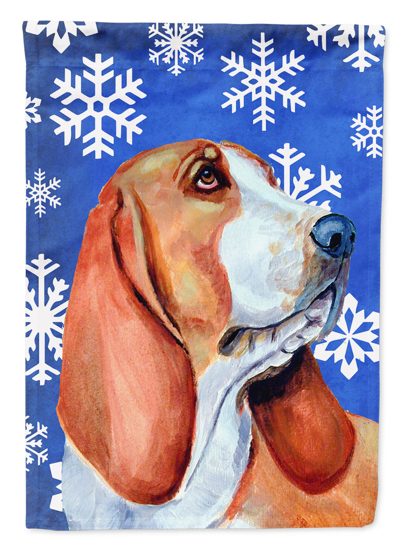 Basset Hound Winter Snowflakes Holiday Flag Canvas House Size