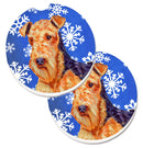 Airedale Winter Snowflakes Holiday Car Coasters – Set of 2 - Absorbent Stone with Fun & Functional Artwork LH9291CARC