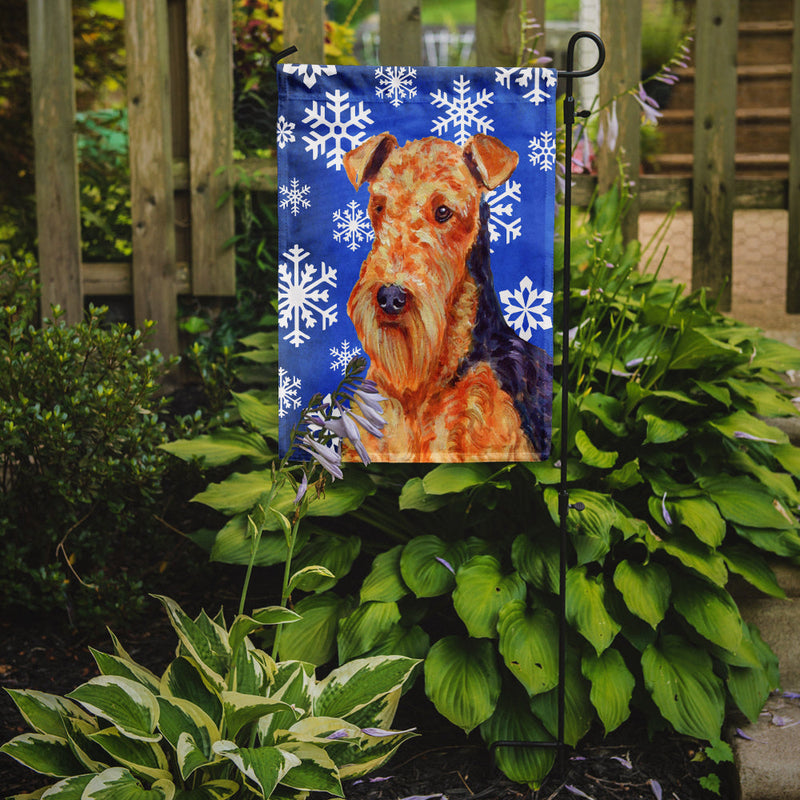 Airedale Winter Snowflakes Holiday Flag Garden Size