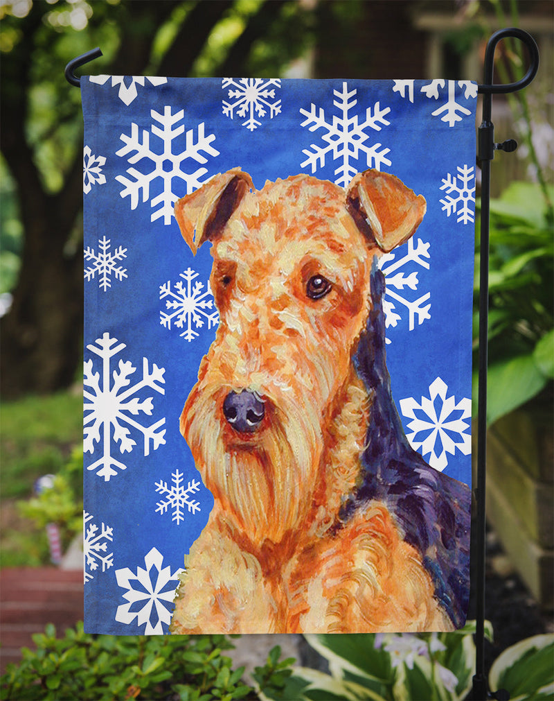 Airedale Winter Snowflakes Holiday Flag Garden Size