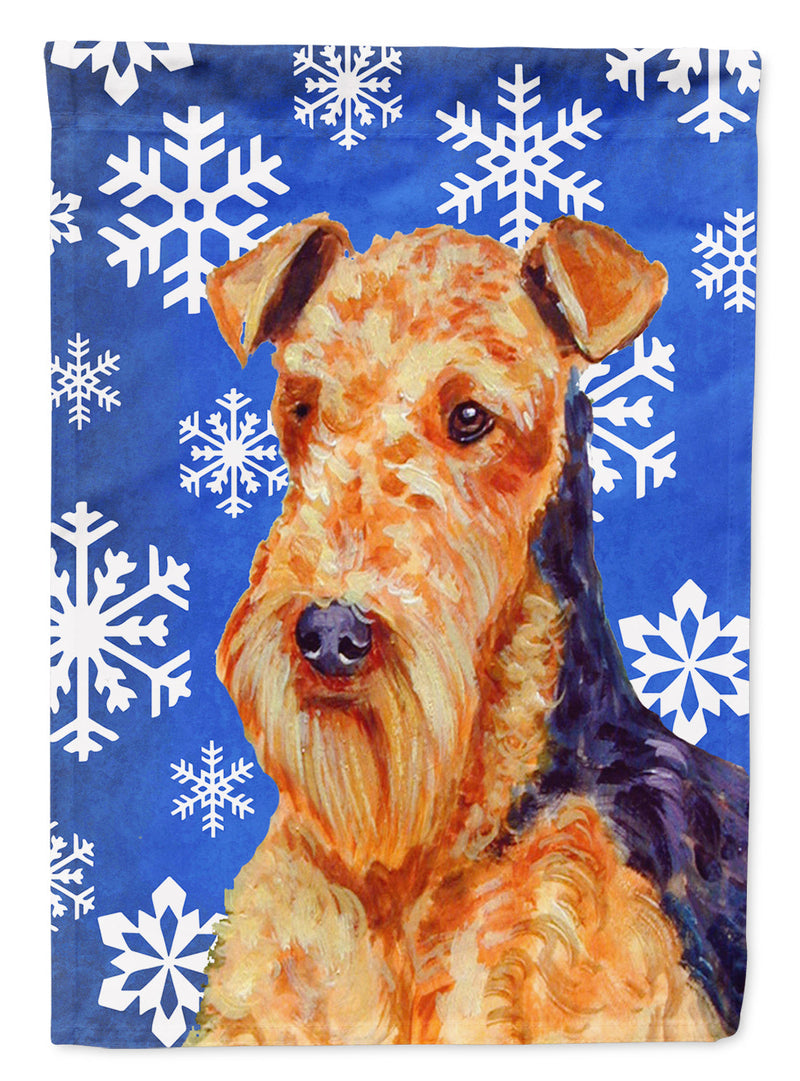 Airedale Winter Snowflakes Holiday Flag Garden Size