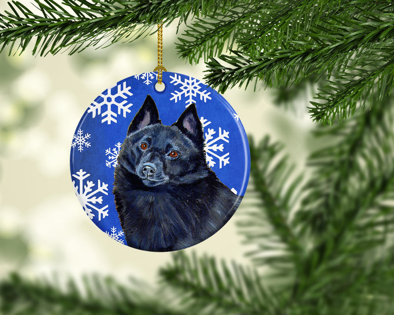Schipperke Winter Snowflake Holiday Ornament - Round Ceramic Ornament – Artist-Designed Keepsake Decoration LH9294