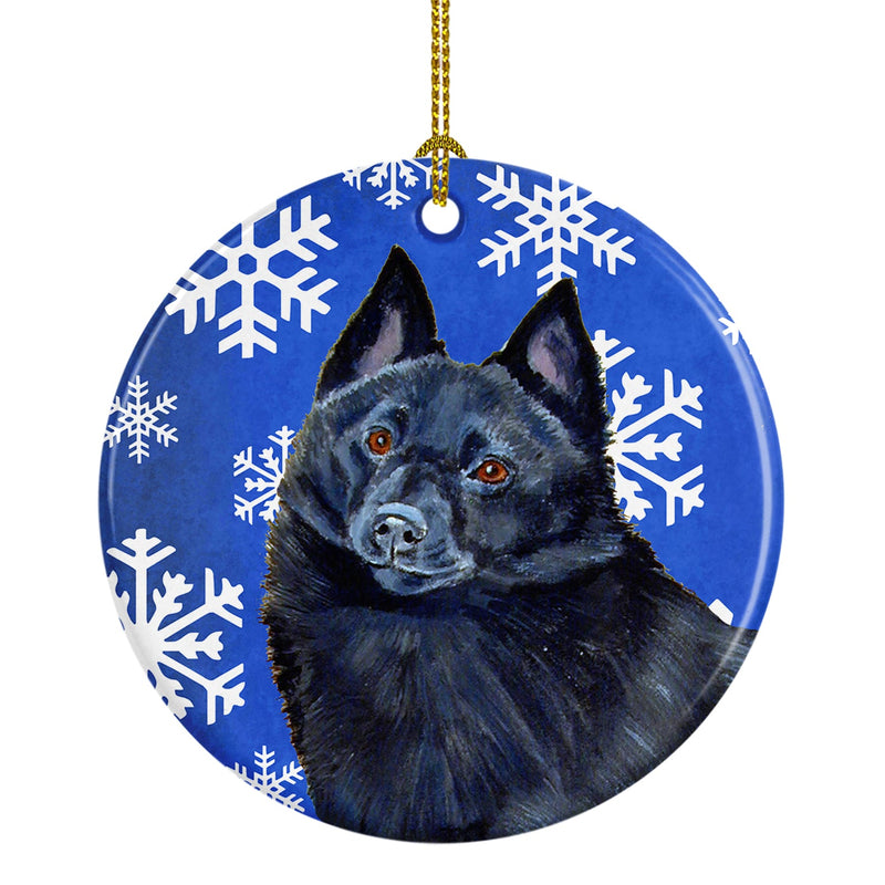 Schipperke Winter Snowflake Holiday Ornament - Round Ceramic Ornament – Artist-Designed Keepsake Decoration LH9294