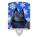 Schipperke Winter Snowflakes Holiday Ceramic Night Light Compact, UL-Certified, Ideal for Bedroom, Bathroom, Nursery, Hallway, Kitchen, 6x4x3, Multicolor