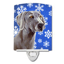 Weimaraner Winter Snowflakes Holiday Ceramic Night Light Compact, UL-Certified, Ideal for Bedroom, Bathroom, Nursery, Hallway, Kitchen, 6x4x3, Multicolor