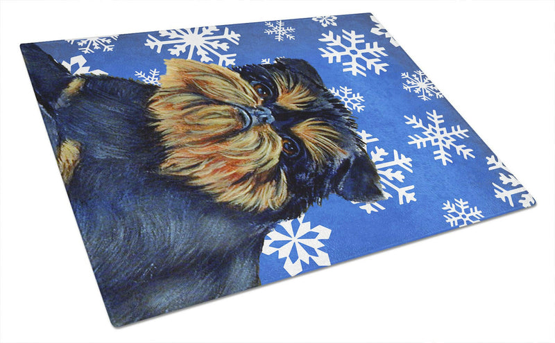 Brussels Griffon Winter Snowflakes Holiday Glass Cutting Board Large