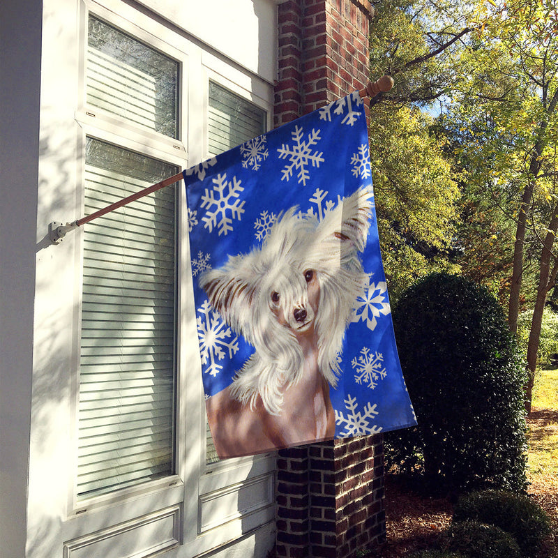 Chinese Crested Winter Snowflakes Holiday Flag Canvas House Size