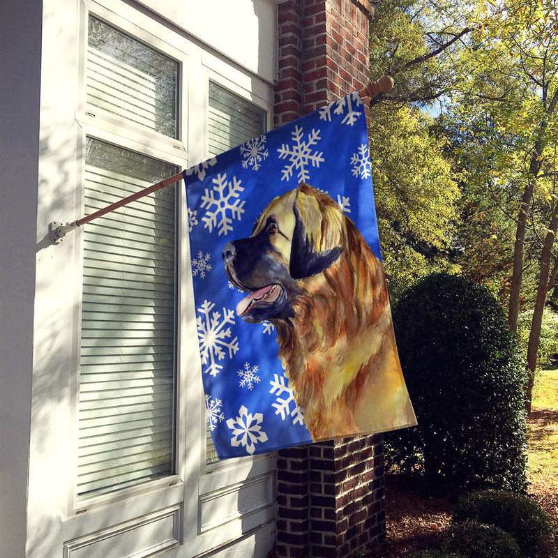 Leonberger Winter Snowflakes Holiday Flag Canvas House Size